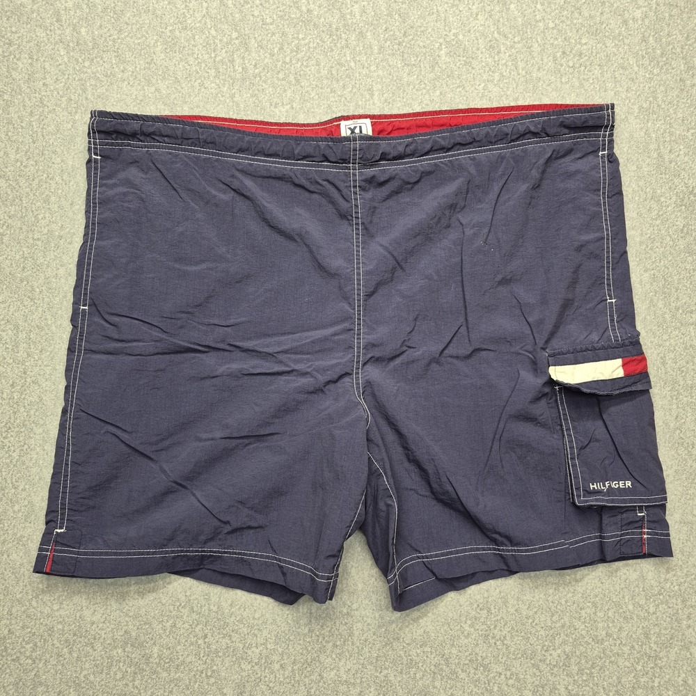Vintage Tommy Hilfiger Shorts Mens XL Blue Premium Swim Trunks Spellout Logo